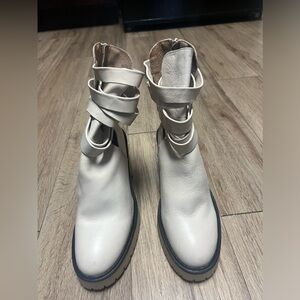 Free People White Ankle Booties with Strap Design